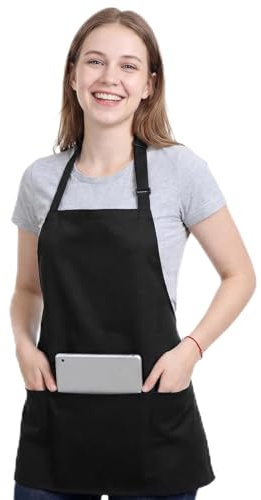 Livdouyu 2 Stück Kochschürze Damen Schürze Verstellbare mit 3 Taschen | Weicher,strapazierfähig,Wasserdicht Verstellbare BBQ Küchenschürze,perfekt für Küche,Basteln und Malen,geschenk