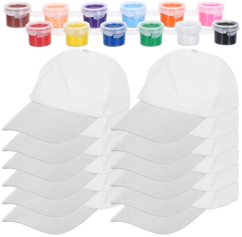 NIYANGLE 24 pezzi di cappellino da baseball bianco fai da te con pigmento per bambini, cappellini in tinta unita per bambini per feste, attività sportive, progetti artistici creativi ed eventi in