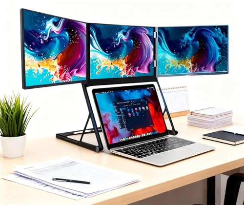 Extension D'écran Triple Pour Ordinateur Portable 15,6, écran Triple Fhd Ips 1080p, Triple écran étendu Type-C/HDMI/USB-C Avec Rotation à 360° Et Angles De Vision Réglables, Mac/Windows/Linux