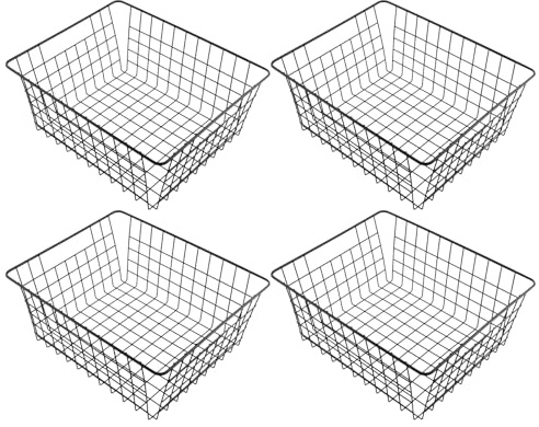 CHIHEUNG 4 Stück Metallkorb Schwarz, 36x29x15,5cm Korb Metall Groß, Drahtkorb Stapelbar mit Griffen, Gitterkorb Aufbewahrungskorb für Küche, Bad, Büro