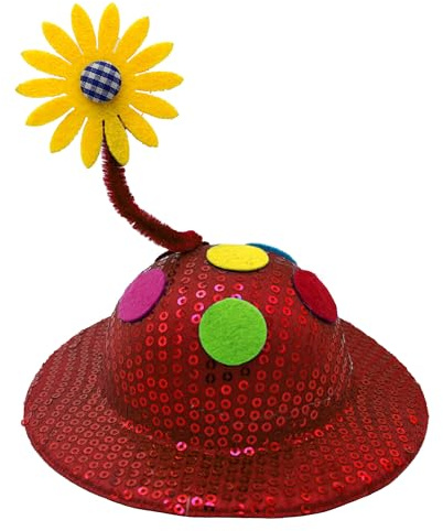 Think Jeck! Lustiger Mini-Hut Clown mit Pailletten & Wackelblume | Partyhut als Haarclip für Damen & Kinder | Witziges Accessoire für Karneval, Fasching & JGA | Wähle deine Glitzer-Farbe! (Rot)