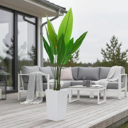 Pianta artificiale uccello del paradiso, palma tropicale finta per interni con vaso bianco, 147 cm di altezza, piante finte realistiche di banano, per casa, ufficio, soggiorno, decorazione per