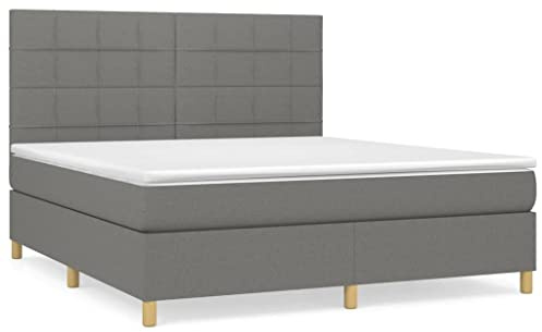 Yisssmeng Boxspringbett Dunkelgrau 160x200 cm inkl. Matratze & Topper Höhenverstellbares Kopfteil Modernes Schlafsofa Design für Schlafzimmer und Gästezimmer