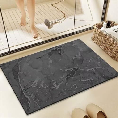 Alfombra de Baño Antideslizante, 40x60cm Alfombrilla Diatomita Baño Súper Absorbente, Alfombrilla Ducha Lavable Stone Bath Mat, Alfombra Piedras para Ducha, Cocina, Bañera y Baños, WC Anthracite 6-369