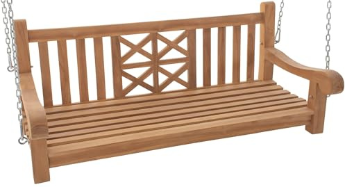 DELUKE Schaukelbank TABEL Holz Teak 150x70x61 cm | Hängebank Gartenschaukel Zum Aufhängen Veranda-Schaukel