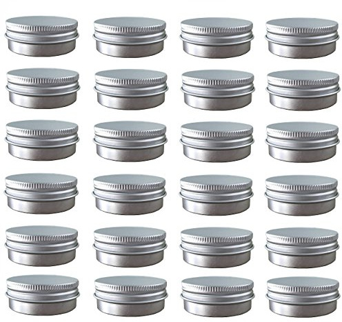 Paquete de 24 latas redondas de aluminio con tapa de rosca de 2 onzas, recipientes de metal con tapa de rosca para bálsamo labial, cosméticos, velas, bálsamo, maquillaje, sombra de ojos, polvo, té