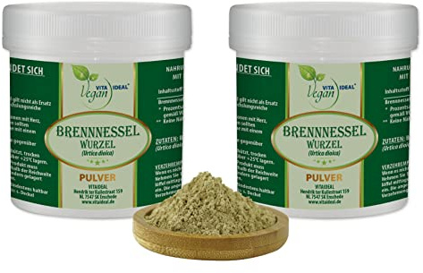 VITA IDEAL Vegan® BRENNNESSEL - Wurzel 2x 300g PULVER - Urtica dioica - Tagesportion 650mg BRENNESSELWURZEL, natürlich, pflanzlich & ohne Zusatzstoffe, Inklusive Messlöffel.