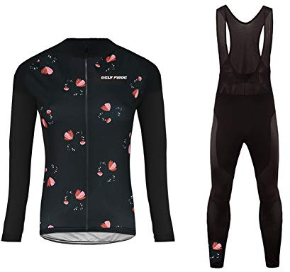UGLY FROG Neue MTB Winter Fleece Thermisches Radtrikot Damen Set Fahrradbekleidung Fahrradtrikot Langarm und Radhose mit 20D Bib Sitzpolster