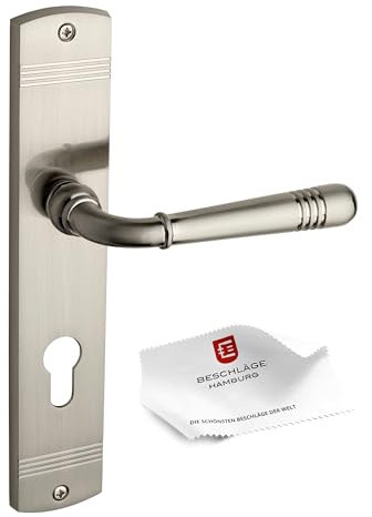 Beschläge Hamburg | Türgriff Türbeschlag | EMILY ART 70-09 MMN PZ | Türklinke mit Profilzylinder Langschild 45 x 235 mm für Zimmertüren | Drückergarnitur/Türdrücker für Innentüren | in matt vernickelt