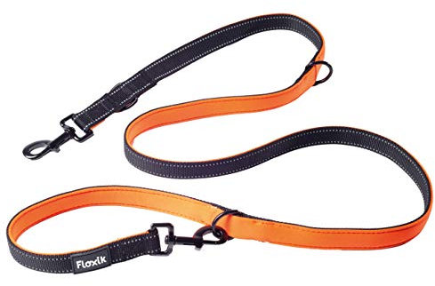 Floxik Hundeführleine | Premium Führleine für Hunde | mehrfach verstellbare, reflektierende Hundeleine - schwarz/orange