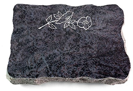 Wilhelmy Grabmale Grabtafel, Grabplatte, Grabstein, Grabkissen, Urnengrabstein, Liegegrabstein Modell Pure 40 x 30 x 5 cm Orion-Granit, poliert inkl. Gravur (Sandstrahl-Ornament Rose 1)