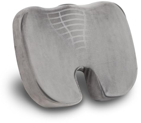 Mind Reader Memory Foam Seat Cushion with Air-Cloud Technology, Ergonomic Pressure Relief for Office Chair, Car, or Wheelchair, Sciatica, Coccyx, Tailbone & Hip Pain Support, Gray