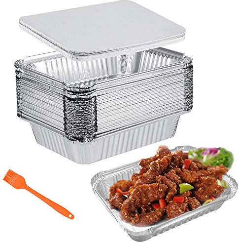 Aluschalen mit Deckel 1000ml Alu Grillschalen 30 Stück Einweg Backform Wiederverwendbar Aluminium Tropfschalen Fettauffangschalen Gasgrill Perfekt für Kochen Rösten Backen