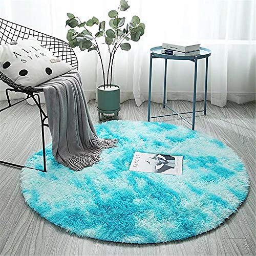 Shaggy Teppich Hochflor Runder Plüsch-Matte, Chickw1 Modern Langflor Carpet Fluffy Anti-Skid Fellteppich Kunstfell Area Teppich - Schlafzimmer Wohnzimmer Kinderzimmer Decor Boden (Blau,200cm)