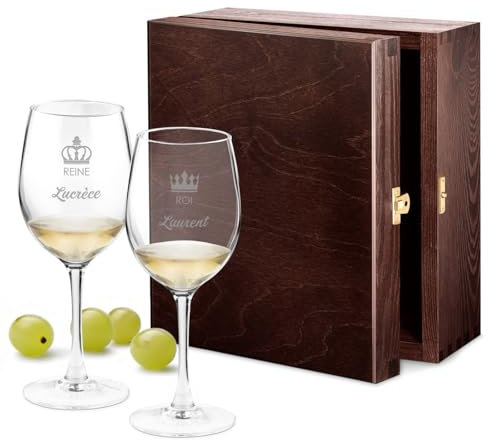 Maverton 2 Verres à Vin en Cristal - 350 ml - Verres Personnalisés pour le couple marié - Cadeau d’anniversaire pour chaque Couple - Petite Verre pour parents - Royaume