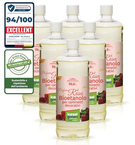 KieselGreen Bioetanolo 6 x 1 litro con Fragranza per Caminetto a Etanolo – Bio-etanolo profumato per Ambienti, molte Fragranze - Profumo per Caminetto a bioetanolo da Interno o da Tavolo R