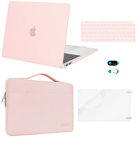 MOSISO Kompatibel mit MacBook Air 13 Zoll Hülle M1 2021 2020-2018 | Hülle für MacBook Air M1 13,3 A2337 A2179 A1932&Laptoptasche&Tastaturschutz&Webcam Abdeckung&Displayschutz, Kreide Rosa