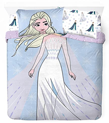 Jay Franco Disney Frozen - Set di biancheria da letto matrimoniale, 100% cotone, 4 pezzi, include copripiumino, lenzuolo con angoli e federe