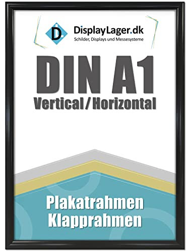 DisplayLager, qualité danoise - Cadre encliquetable A1 noir avec profil en aluminium de 25 mm, vitre de protection antireflet, matériel de fixation