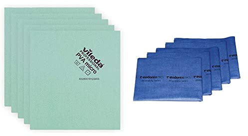 Vileda Microtail, verde, 5 pezzi & Eudorexpro Microblu Vetri- 5 Panni x Confezione 130 g, Blu