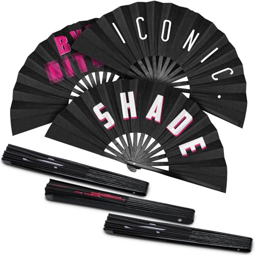 Amyhill Rave Fan 3 Pcs Large Bamboo Hand Rave, Folding, Foldable, Iconic, Shade, Bye, Handheld Chinese Fan for Women Men Festivals Parades Burlesque Party Performance Dance, 26 Inch(Cool)