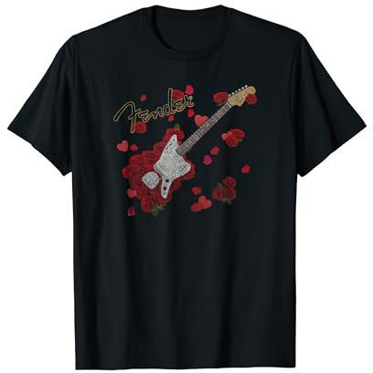 Fender Valentine's Day Guitar Made Out Of Roses Vintage Logo Maglietta