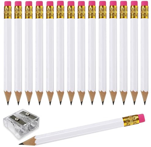Adhere 25 Stück Golfstifte mit Ohrhörer, sechseckige Holzstifte, Graphit 2B für Golfveranstaltungen, Klassenzimmer, Hochzeit, Firmenmeetings, Pew, Tasche (weiß)
