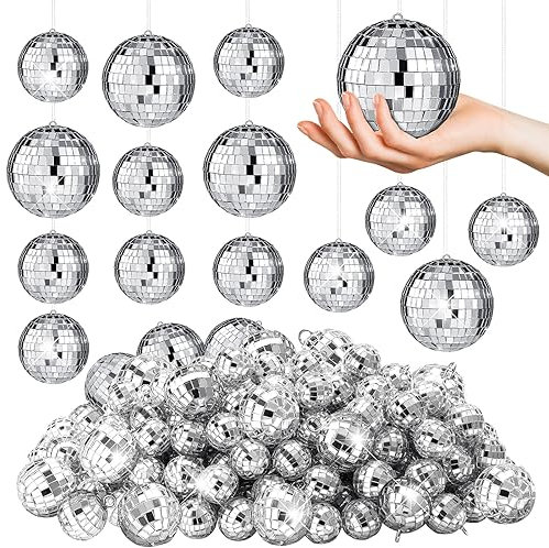 Hoolerry Spiegel-Discokugeln, Ornament, Mardi Gras, Mini-Disco-Kugeln, hängende Dekorationen, reflektierende Kugel für 70er-Jahre, Disco-Mottoparty, Weihnachtsbaum (5,1 cm, 2,5 cm)
