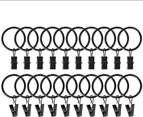 Clip ad Anello per Aste per Tende Nere, 20 Pezzi Anelli per Tende con clip Clip per Tende con Anelli Anello per Tendaggi in Metallo Antiruggine per Contenere Set di Aste e Tende Pesanti 25MM