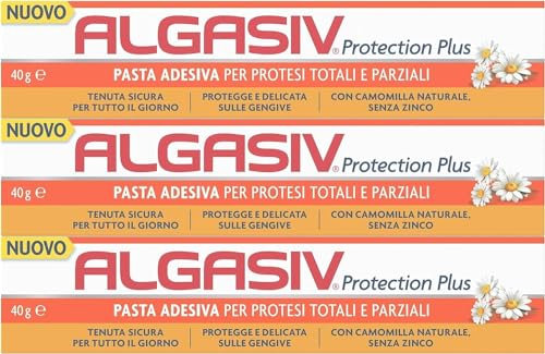 Algasiv Protection Plus Pasta Adesiva Per Protesi Totali E Parziali Con Camomilla Naturale, 40 g (3 Pack)