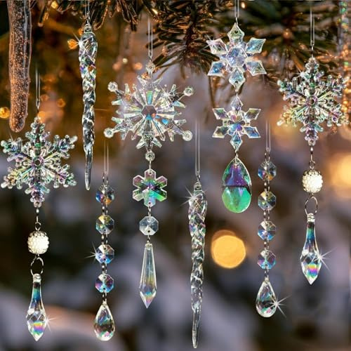 9 Stück Christbaumschmuck eiszapfen Anhänger,Schneeflocken Eiszapfen Weihnachtsdeko,Acryl eiszapfen deko weihnachtenbaum Anhänger,Weihnachtsbaumschmuck und Weihnachtsdeko