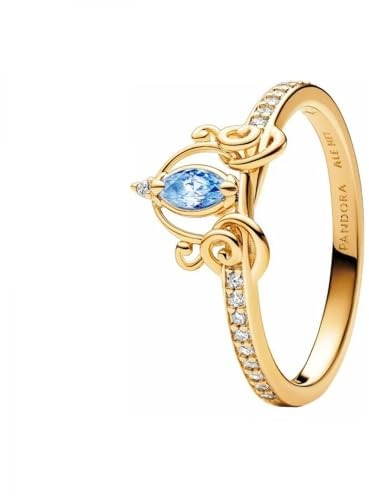 Pandora Bague Disney Cendrillon en métal plaqué or 14 carats avec zircones cubiques transparentes et bleues