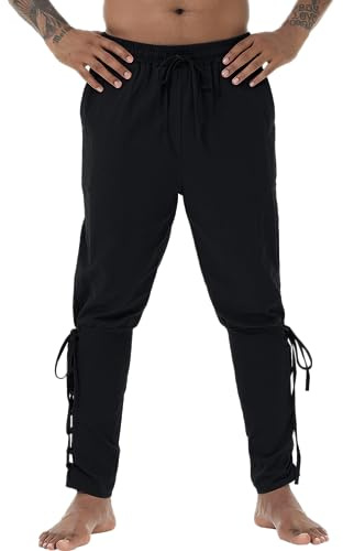 NANAMEEI Pantalon Medieval Homme en Coton et Lin Costume Médiéval Viking Été Pirate Pants Men avec Cordon Taille Elastique