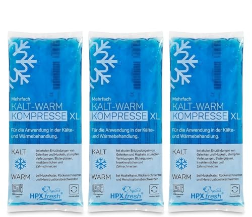 3x HPXfresh® Mehrfach-Kompresse XL für Kalt und Warm Anwendungen in der Größe 12x29cm | mikrowellengeeignet | Mehrfach Kalt- Warm Kompresse, Gelkompresse (12x29cm, 3)