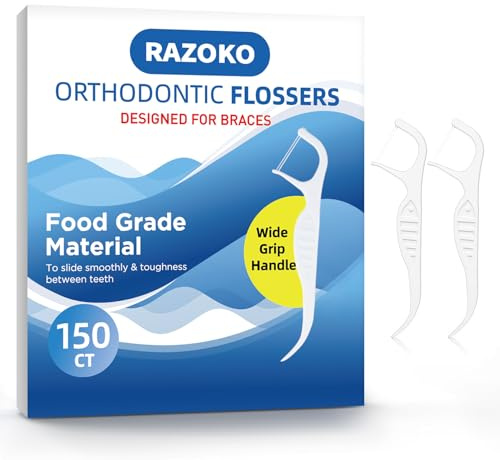 RAZOKO Orthodontic Flossers for Braces, Ortho Twin Line Dental Floss Picks, Designed for Braces, 150 Count