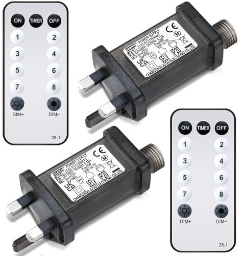 Sinmoe 2 Pcs Replacement Power Supply Low Voltage LED Controller with 2 Pcs Remote Control 8 Modes Memory 8 Hour Timer Power Adaptor for Christmas Fairy Light Icicle Net Curtain Globe Light (31v6w)