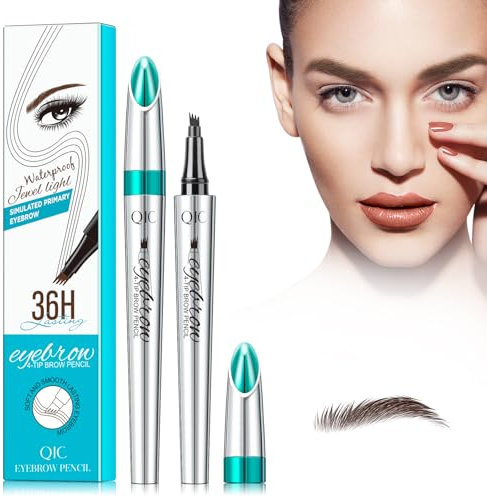 3D Augenbrauenstift,Wasserdichter Augenbrauenstift mit 4 Gabelspitze Applikator,Brauenstift Langanhaltend Natürliche Augenbrauen (Dunkelbraun)
