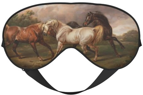 Augen-Schlafmaske für Damen und Herren, drei Pferde, Ölgemälde, weiche Reise-Augenmasken für Schlafmaske, Verdunkelung, verstellbare Schnalle, Schlafmaske für Damen und Herren, lustige Augenbinde für