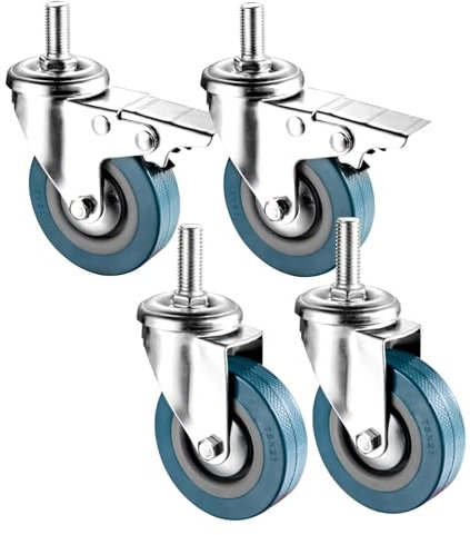 4er-Set Lenkrollen, Rollen mit Gewindezapfen, geräuschlose PVC-Möbelrollen, schützen den Boden, langlebige Lenkrollen mit Zapfen und Bremse, für Wagen, Möbel und Werkbänke