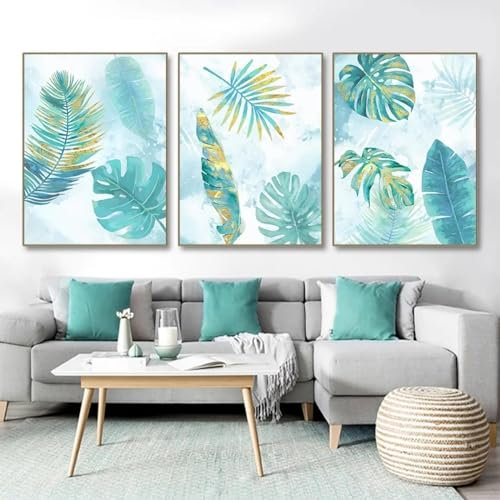 Modernes Leinwandgemälde mit blauem Blattgold Poster und Kunstdrucke abstrakte nordische Wand Bilder dekoratives Bild für Wohnzimmer Heimdekoration 50 x 70 x 3 cm ungerahmt