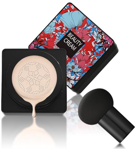 Fond de Teint Mushroom Head Air Cushion CC Cream Hydratante Contrôle de l'huile éclaircissant Cache les Imperfections du Visage Fondation liquide Léger BB Crème (Ivoire)