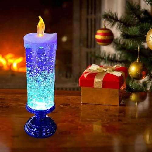 GUSHE LED-Kerzen mit Sockel,LED Weihnachtskerzen,Weihnachten Flammenlose Kerze,LED-Glitzer-Weihnachtskerzen,USB Wiederaufladbare Kerzen,LED Kerzen für Weihnachten,Party,Hochzeit,Heimdekoration (Blau)