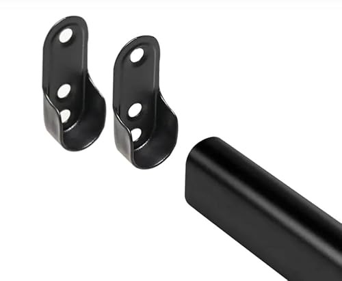 Black Oval Steel Wardrobe Rail/Rod, Customizable Length, Includes Rail End Supports (600mm)