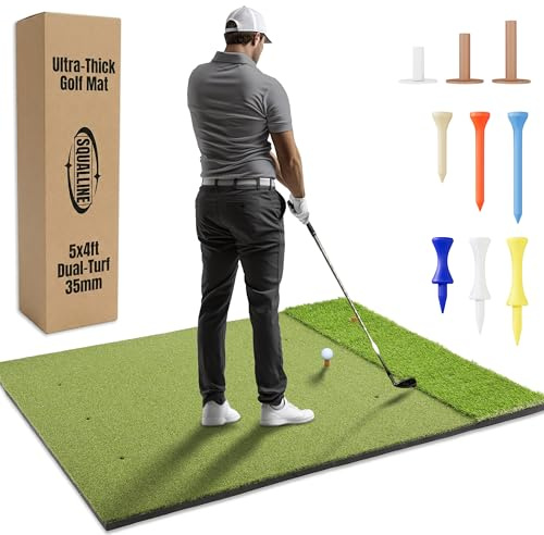 Impact Pro - Ultra Thick Premium Golf Mat | 20MM Base | 5x4ft Size | Dual Turf | Golf Mats Practice Indoor, Outdoor, with Simulator or Net | Thick Golf Hitting Mat | Durable Golf Practice Mat & Tees