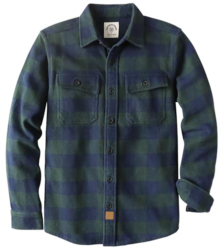 Dubinik® 375 ml ultratunga flanellskjorta för män långärmad herr rutig overshirt button-down-skjortor vintage 100 % bomull, Blå/ljusgrön, XL