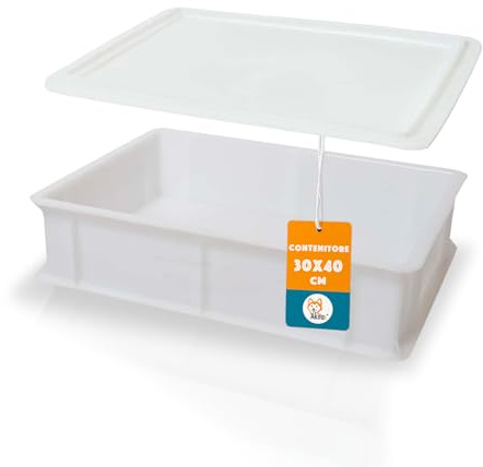 AKITAInk Contenitore per Lievitazione Impasto con Coperchio | Cassetta in Plastica per Pizza e Pane, Lavabile in Lavastoviglie, 30x40x10 cm – Ideale per Conservazione Alimenti