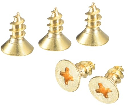 sourcing map 20Pcs Brass Wood Screws, M4 x 10mm Phillips Flat Head Self Tapping Screw WoodWorking Screw for Door Hinges, Wooden Furniture, Home Appliances