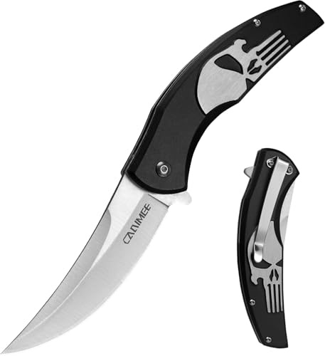 Carimee Klappmesser – Klinge aus 440C Edelstahl mit hohem Kohlenstoffgehalt, Aluminiumgriff und Taschenclip, EDC Taschenmesser für Camping, Angeln, Outdoor (Schwarz)