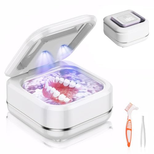 Ultrasonic Retainer Cleaner, 45kHz Ultrasonic Denture Cleaner Machine with UV-Light, Portable & Professional Ultrasonic Cleaner for Retainer, Aligner, Mouthguard, Nightguards, Toothbrush Heads, Jewelr