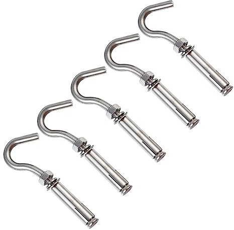 5Pcs Heavy Duty Open Expansion Hooks Stainless Steel Anchor Bolts Easy to Install Cup Hook Screws for Wall Ceiling Stable Silver Finish